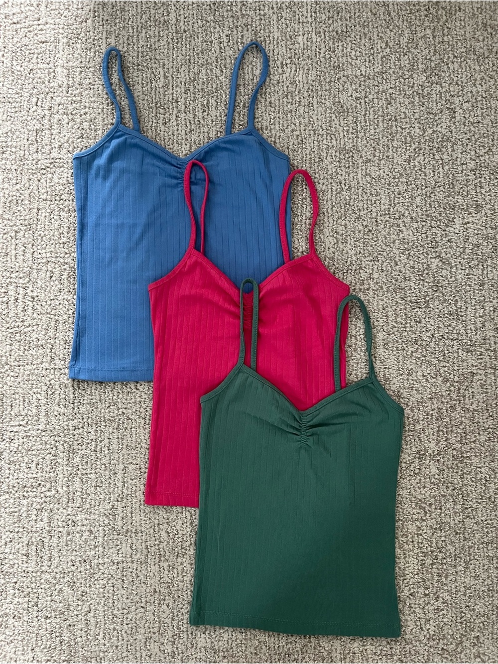 3-pack Ribbed Spaghetti Strap Camisoles - Blue, Pink, Green